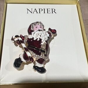 Napier Festive Santa Brooch with Red and White Accents